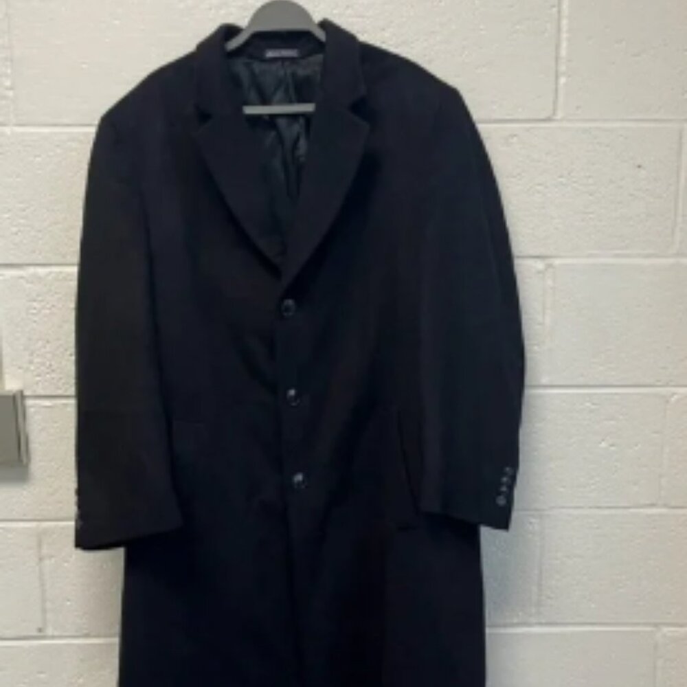 Faconnable Men’s Black 100% Cashmere Single Breasted Coat Sz. 56R